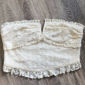 Cream Lace Strapless Top